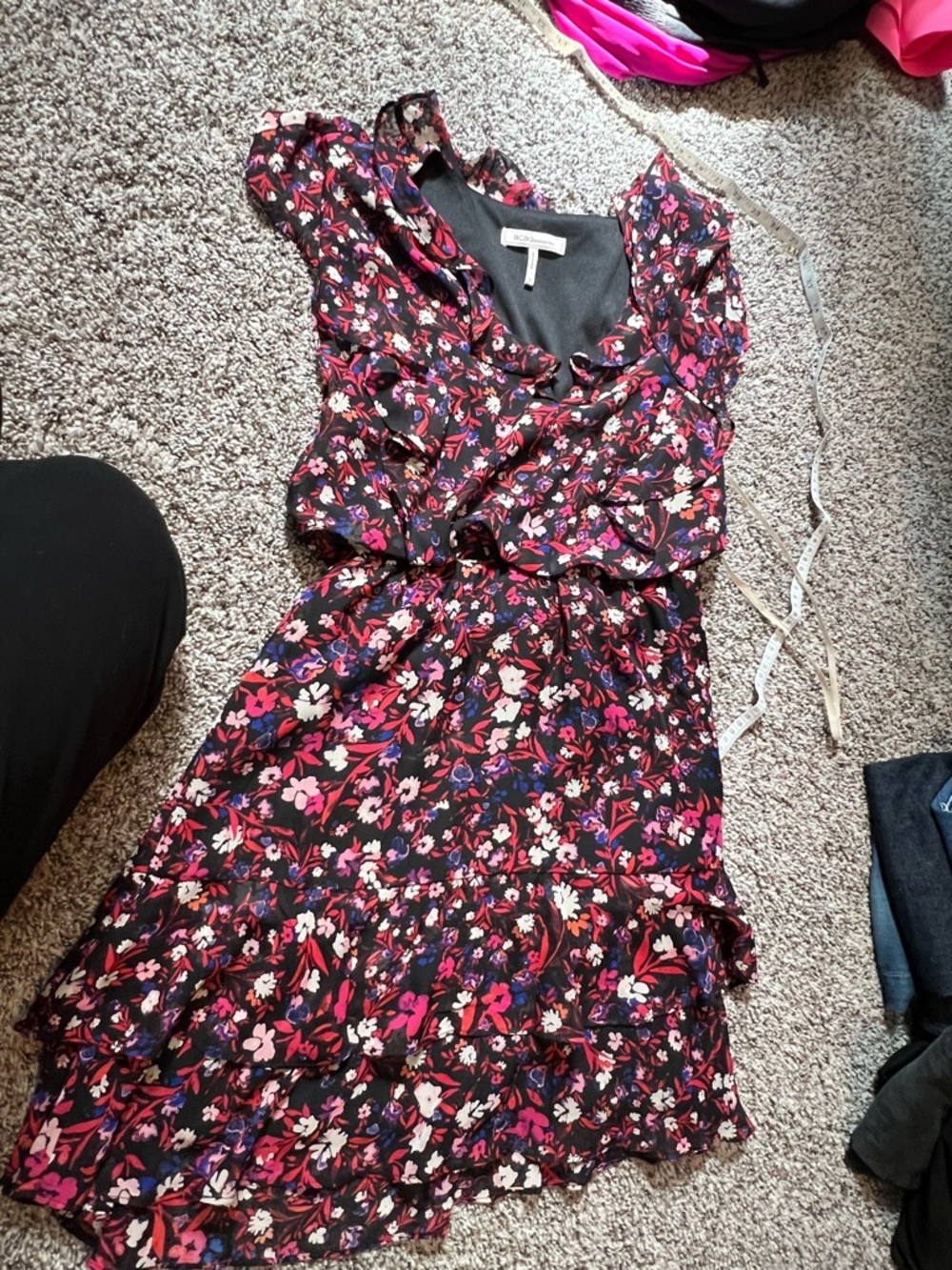 BCBGeneration floral print ruffle mini dress retails 108